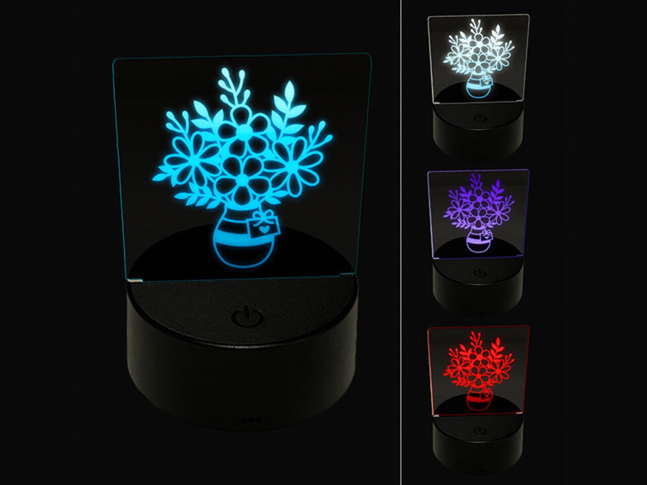 Vase with Bouquet of Flowers 3D Illusion LED Night Light Sign Nightstand Desk Lamp